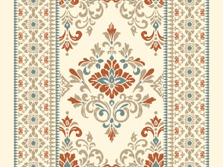 Abstract Traditional Scribble Style Hand Drawn Ikat Seamless Vector Pattern Trendy Fashion Colors Perfect for Allover Fabric Print or Wall Paper Damask Ethnic Concept Bright Orange White Tones