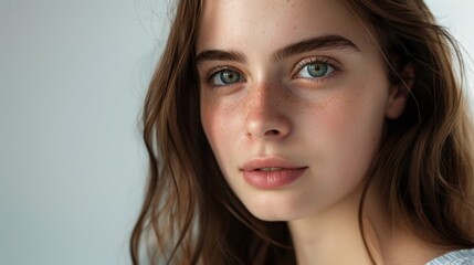 Naklejka premium Teenage beauty with a confident gaze, showcasing professional make-up