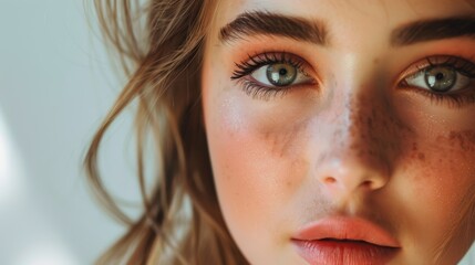 Fototapeta premium Teenage beauty with a confident gaze, showcasing professional make-up