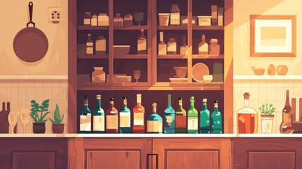 Elevate your bar or kitchen decor with this charming cartoon 2d depicting an icon of a wine cabinet nestled in a cupboard Complete with a stylish alcohol shelf this design is sure to add a 