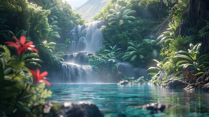 Artistic 3D render of an aesthetic landscape, combining natural elements with a dreamy atmosphere