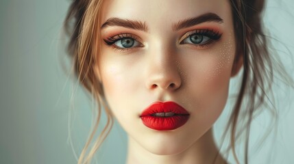 Fototapeta premium A Fashion model's beauty is captured in a photograph, her make-up flawless