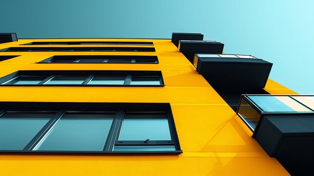 Artistic duotone architecture, emphasizing contrasting colors and unique building structures