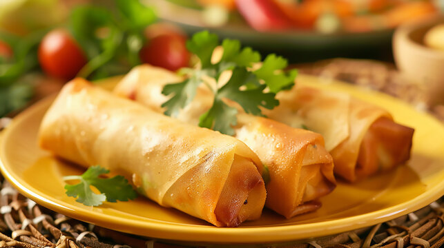 focus on bourek a traditional algerian food on plate Brik, Bourak, Bourek, Borek food