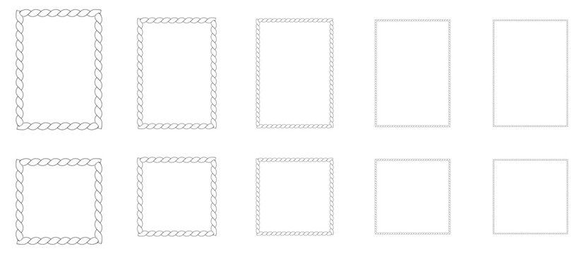 Rope frames in square shapes. Rectangle border frame set vector illustration.