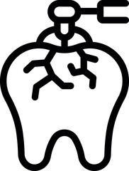 Minimalist black and white dental extraction icon with pliers, vector illustration, representing tooth removal procedure and oral surgery in dentistry