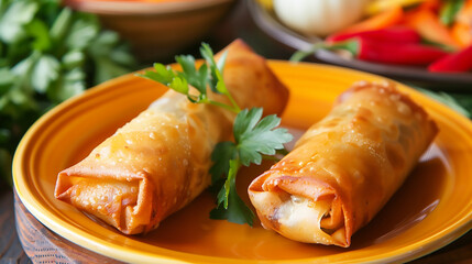 focus on bourek a traditional algerian food on plate Brik, Bourak, Bourek, Borek food