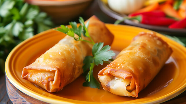 focus on bourek a traditional algerian food on plate Brik, Bourak, Bourek, Borek food