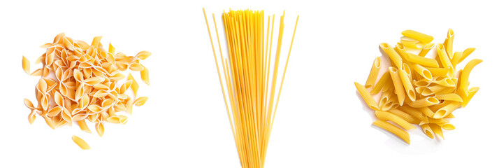set of pasta, including spaghetti and penne, isolated on transparent background