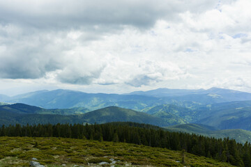 landscape with mountains and clouds green forest carpathians 