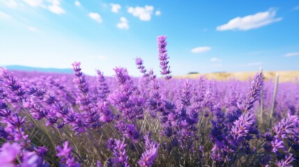 Obraz premium field of lavender in full bloom under a clear blue sky 