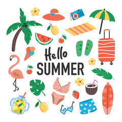 Summer collection. Set of summer icons and design elements.