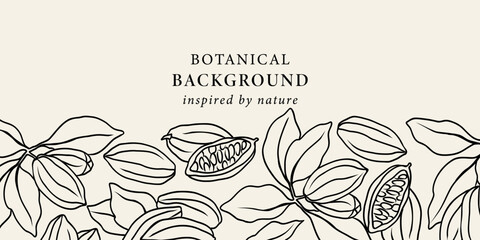 Line art cacao background. Hand drawn cocoa beans illustration