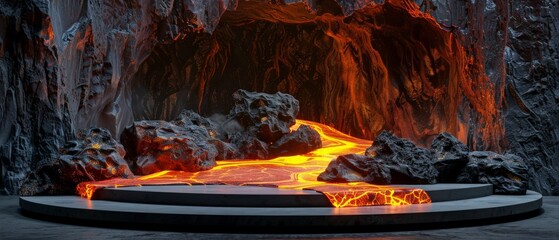 molten lava flowing over rock