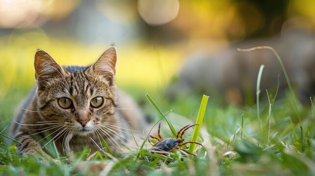 Ticks in the park on pets. Selective focus.