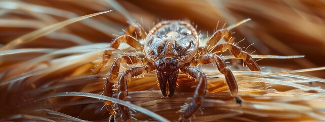 Close-up of a tick on fur. Selective focus.