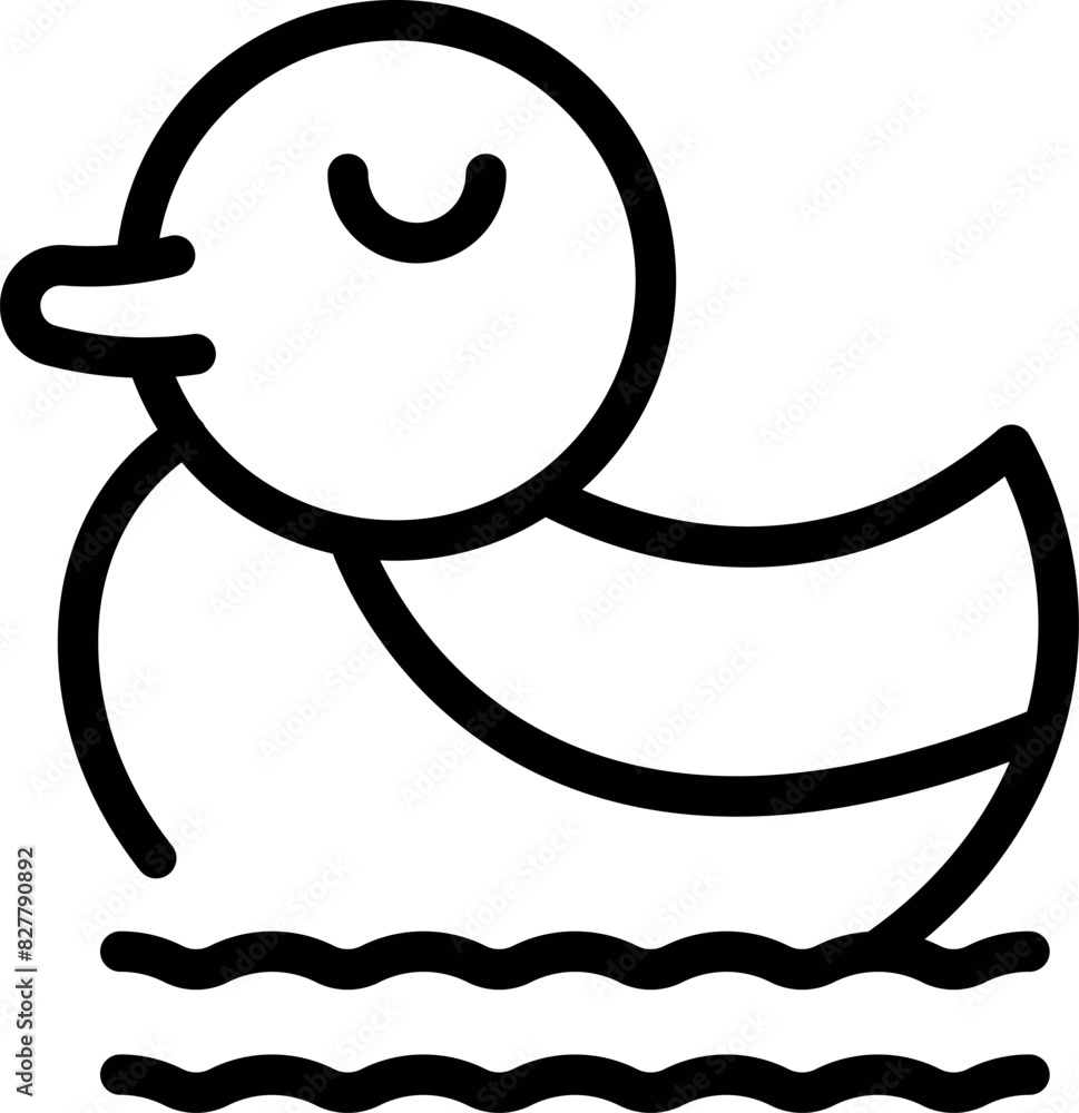 Sticker minimalist black and white illustration of a cute rubber duck on water, great for children's designs - Stickers