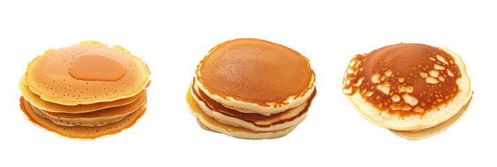 set of pancakes, including buttermilk and apple, isolated on transparent background