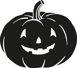Pumpkin shape. Main symbol of Halloween. Black pumpkin with funny face. Template for your design. Hand drawn trendy illustration.