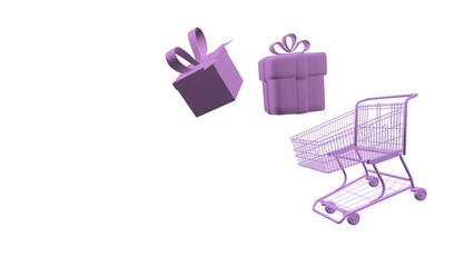 Gift box and  shopping cart