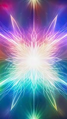 Neon glowing rays background. Beautiful radial motion abstract background with blurred magic neon colorful light rays. High speed. Galaxy background for your design. Vertical format