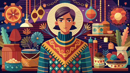 Traditional Mexican Woman in Folk Attire with Cultural Artifacts