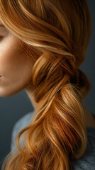 Obraz premium side view of a woman with long glamorous blonde hair which is perfectly curled and twisted