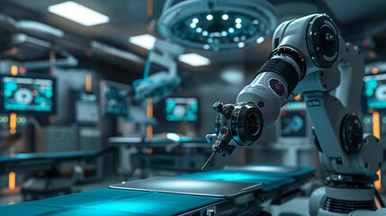 Fototapeta premium Robotic Surgery: Patient Undergoing Procedure in Advanced Surgical Room