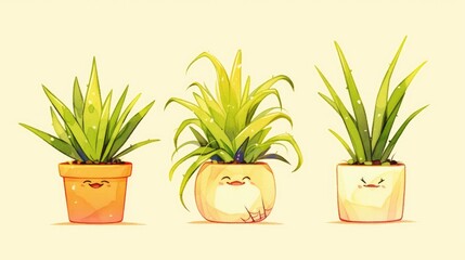 Fototapeta premium Spider plants with a wicked twist are chilling out in their cute cartoon pots