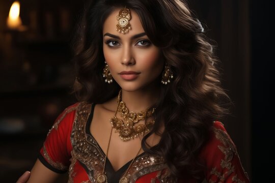 A beautiful woman in an indian dress.
