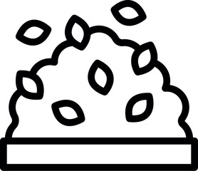 Black and white line art icon featuring a bowl of rice topped with beans