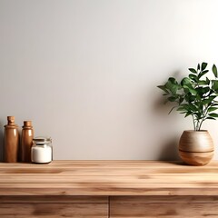 Minimal Empty Wooden Countertop with Copy Space for Product Advertising Mockup Featuring Kitchen Products, Ai Generation Illustration, Vector 