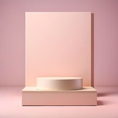 Minimal scene with Empty Podium and Pastel background. Pastel and Beige hues Rendering. Trendy 3d render is suitable for social media banners, promotional Content, and cosmetic product display.