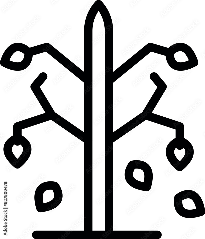 Poster simple black line design of a stylized tech tree with branches and network connection nodes
