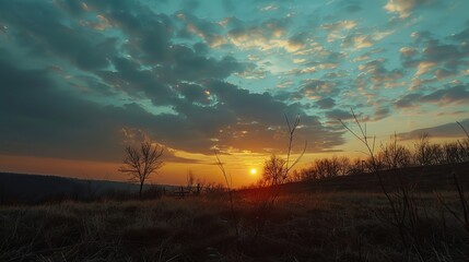 Evening sky with setting sun
