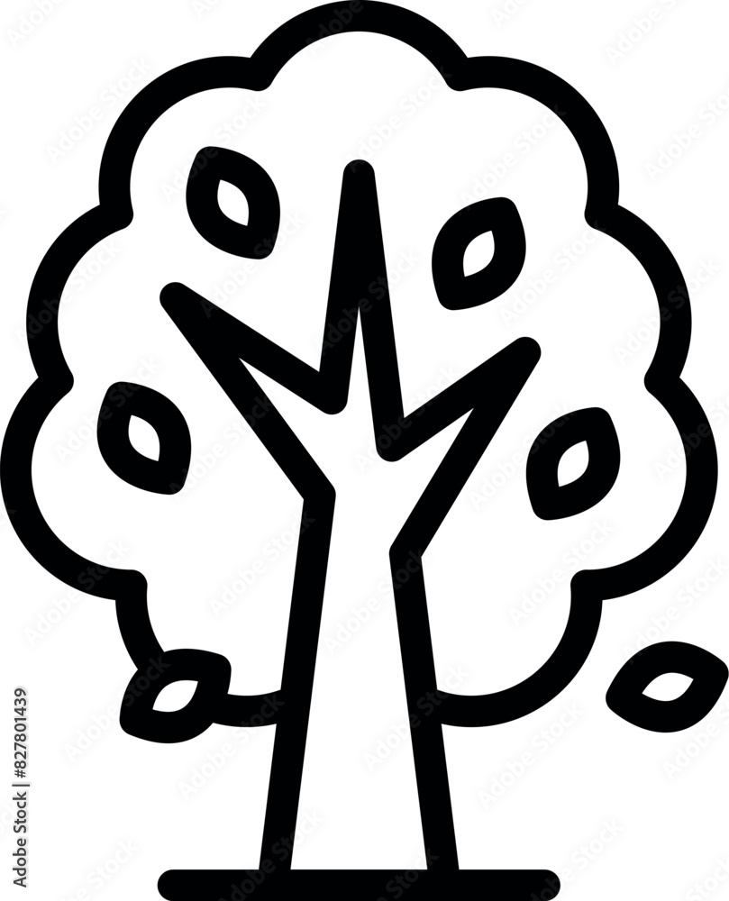 Poster handdrawn simplistic black and white cartoon tree icon in minimalistic style with simple line drawin
