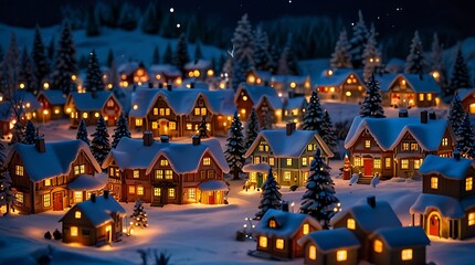 Fototapeta premium winter village scene showing several houses covered 