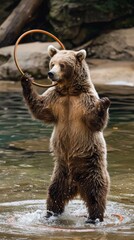 Fototapeta premium A bear sitting on a park bench generated by AI