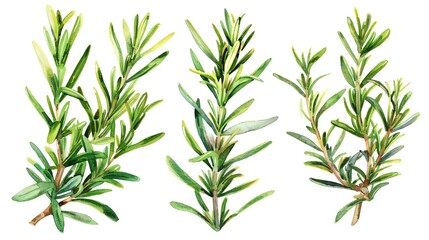 Obraz premium watercolor of green rosemary sprigs