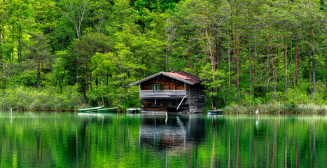 Obraz premium Landschaft am Thumsee, Bad Reichenhall, Bayern, Deutschland