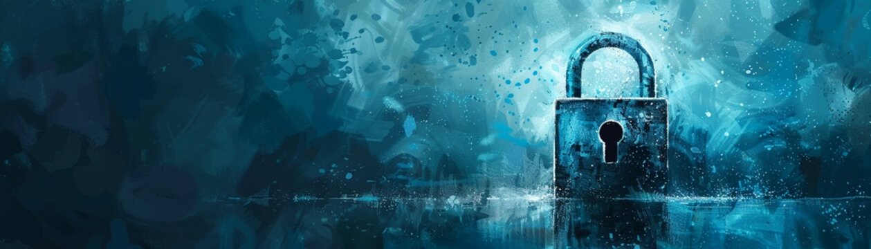 Watercolor painting of a digital lock, blending traditional art with modern technology themes, blue tones, Watercolor, Illustration 8K , high-resolution, ultra HD,up32K HD