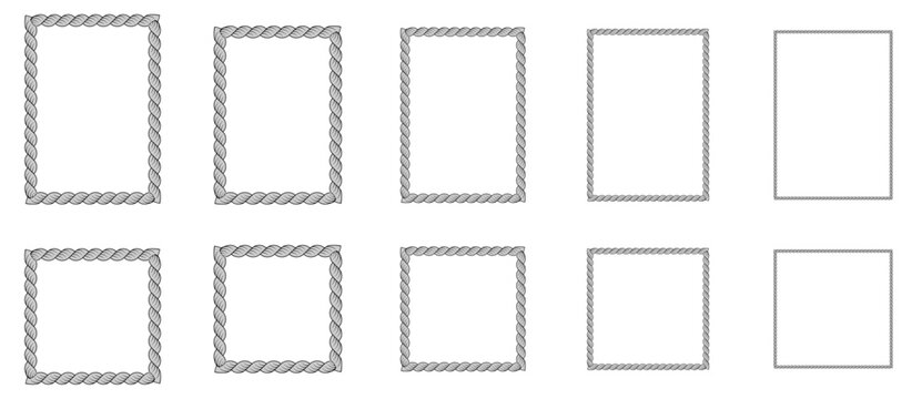 Rope frames in square shapes. Vector illustration.