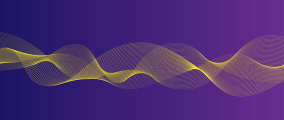 Abstract yellow wavy line art element on a purple background