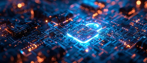 Digital lock surrounded by holographic data, bright blue hues, and a sleek, modern design, AI, Digital 8K , high-resolution, ultra HD,up32K HD