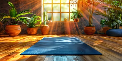 Celebrating Earth Day with Yoga and Mindfulness on a Wooden Floor. Concept Earth Day Celebration, Yoga Practice, Mindfulness Meditation, Wooden Floor, Eco-Friendly Living