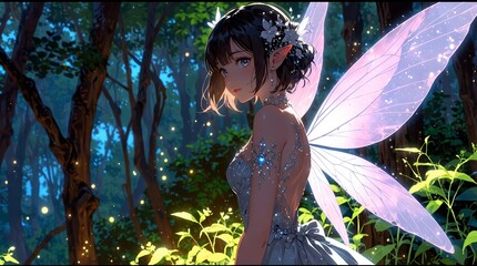 A dazzling otherworldly fairy, radiating with ethereal beauty amidst a mystical forest