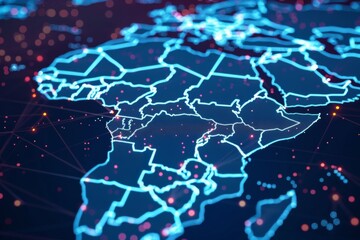 Digital Map of Africa Network Connection created with Generative AI