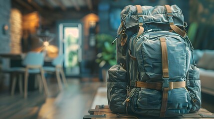 Fototapeta premium Blue tourist backpack for every traveler