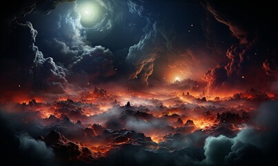 Night Sky With Clouds and Full Moon