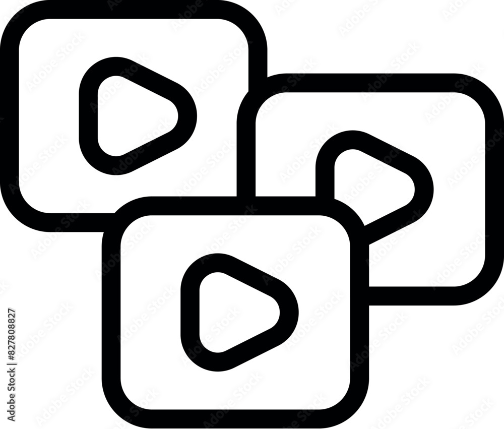 Poster black line art of overlapping play button icons with a modern, abstract style